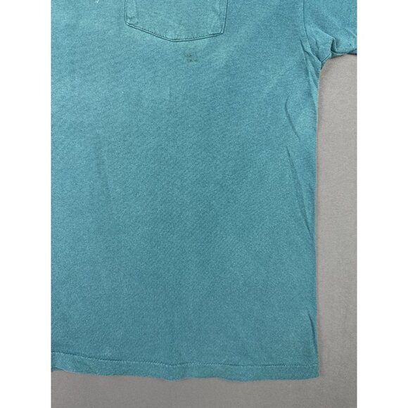 Vintage 90's Hanes Blank Pocket Shirt Teal Single Stitch Fade Design Streetwear - Picture 9 of 11